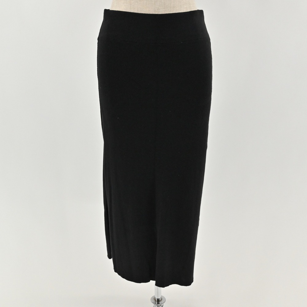 Free People Ribbed Knit Midi Skirt Womens Size M Black Stretch Minimalist Cotton - Picture 1 of 13